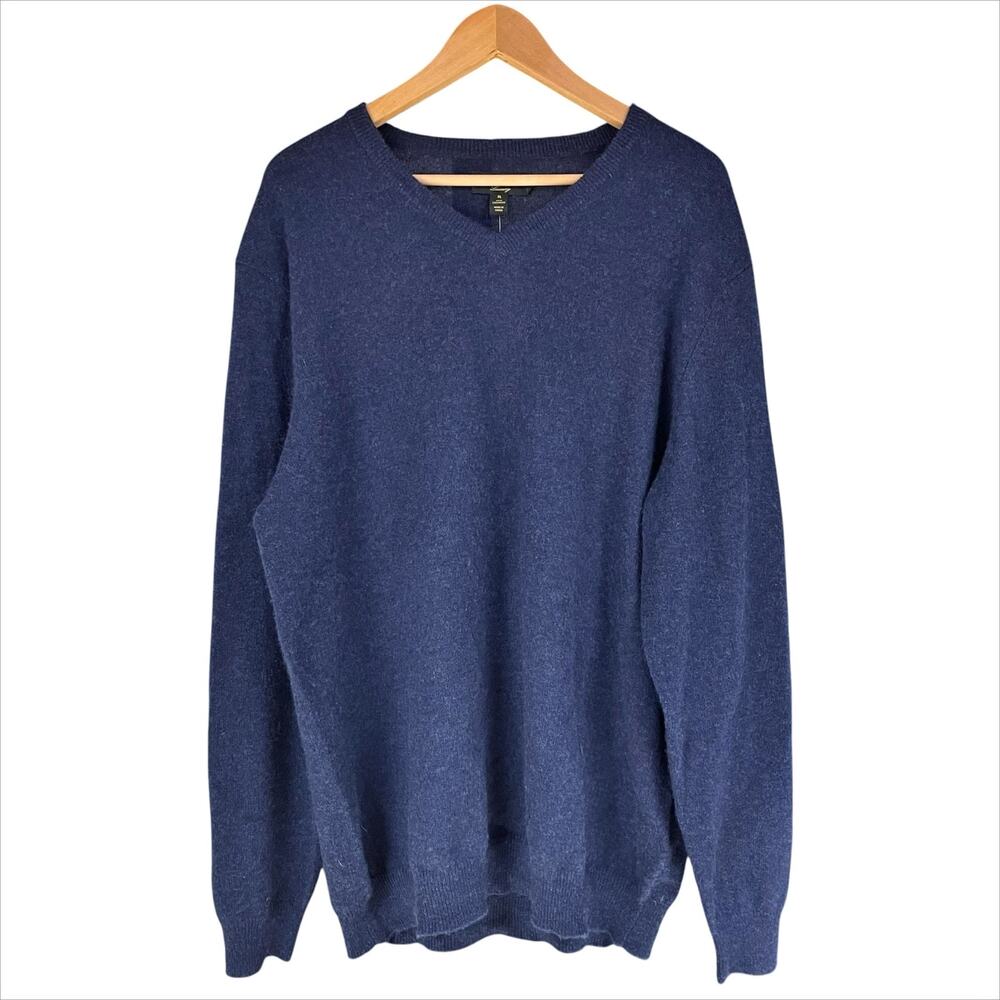 CLUB ROOM Men's NWT Luxury 100% Cashmere Navy Heather Blue V-Neck Sweater XL